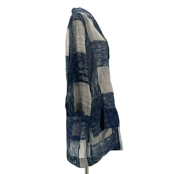 Lee Mathews Silk Oversized Check Blue Gray Sheer Button Jacket Womens 4-6 - Picture 3 of 10